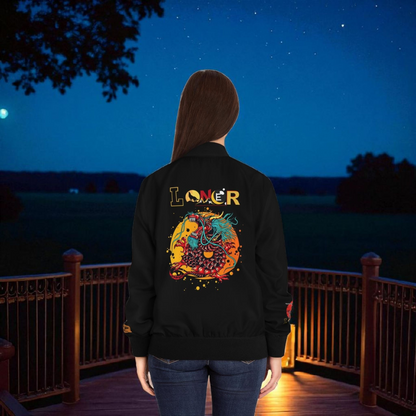 Dragon Graphic Women's Bomber Jacket, Mythical All Over Design, Zip Up Outerwear