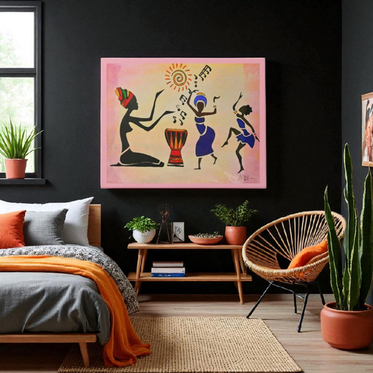 Original Hand Drawn Tribal Music Wall Art, Unique Ethnic Illustration