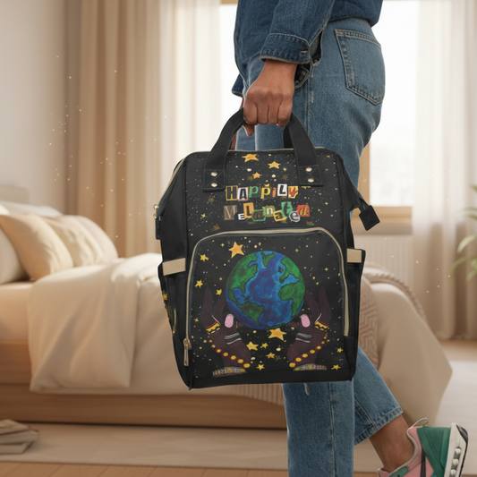 Ethnic Cosmic Themed Multifunctional Diaper Backpack - Stylish & Versatile Baby Bag