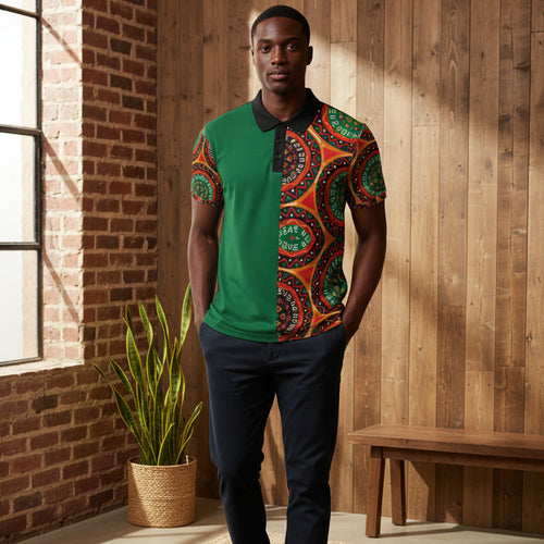 African Mandala Print, Unisex Polo Shirt — Bold Orange & Green Tribal Pattern Printify