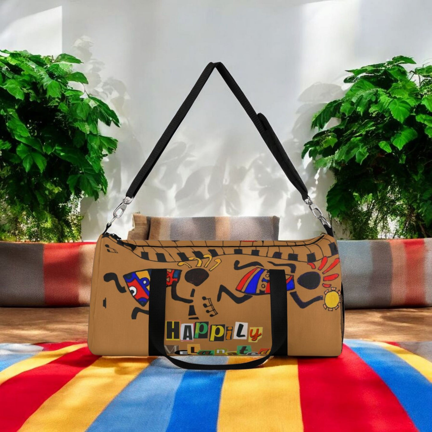 Afro Music Cartoon Piano Art Handcrafted Duffel Bag - Musician Gift, Travel Bag