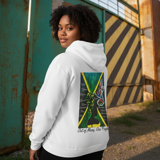 Illustrated Jamaican Woman Ethnic Streetwear Full Zip Hoodie, Jamaican Flag Colors