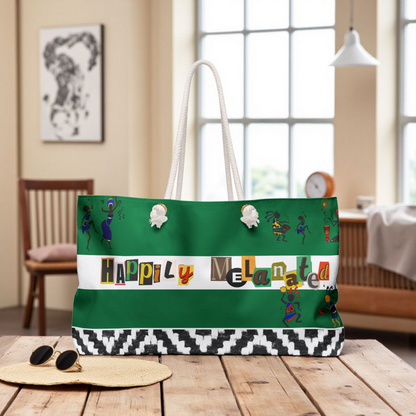 Handcrafted Ethnic Music Art Weekender Bag - Oversized, Durable Tote with Rope Handles