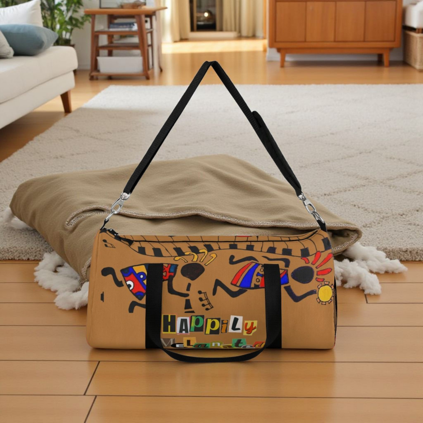 Afro Music Cartoon Piano Art Handcrafted Duffel Bag - Musician Gift, Travel Bag