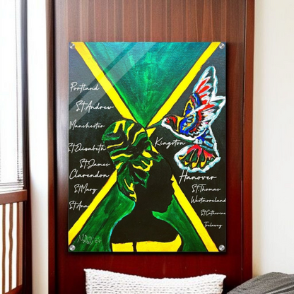 Hand Drawn Wall Art with Jamaican Woman, Original Acrylic Painting for Bohemian