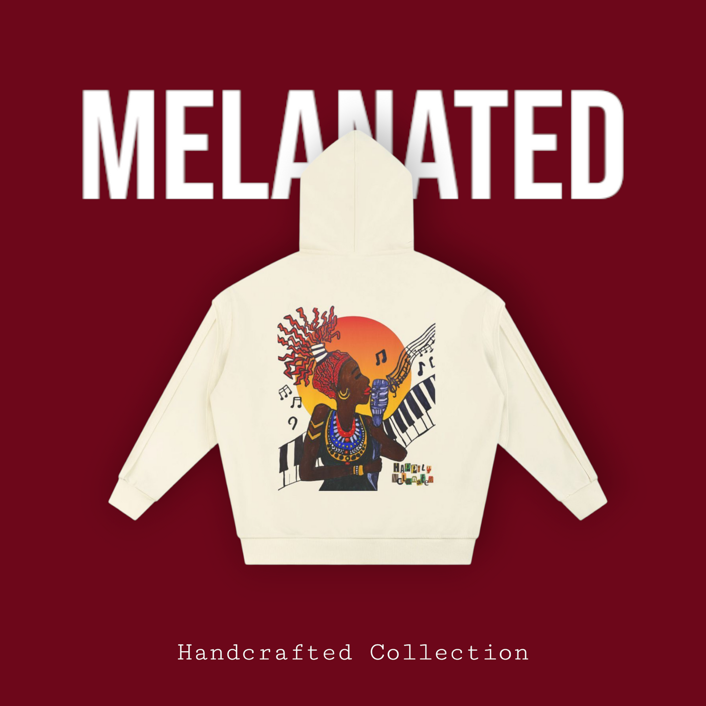 Jazz Singer Graphic Double Layered Zip Hoodie, Contrast Tape Raw Edge