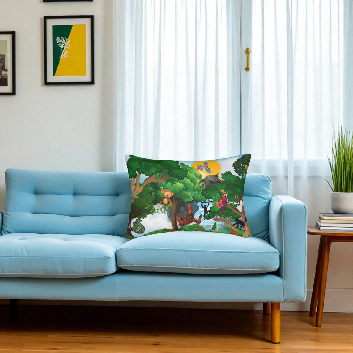 Jungle Adventure Lumbar Pillow - Colorful Wildlife Decor Printify