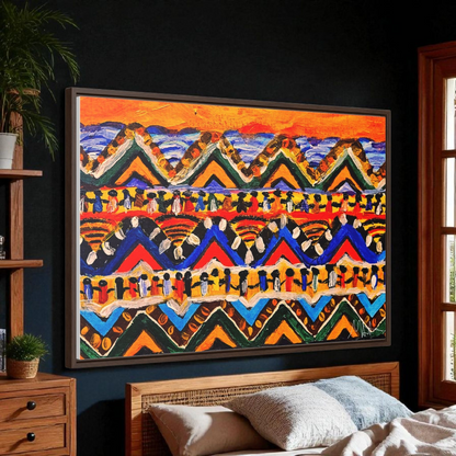 Original Tribal Artwork, Handcrafted Gallery Wrap in Walnut/Black