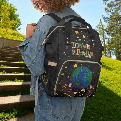 Ethnic Cosmic Themed Multifunctional Diaper Backpack - Stylish & Versatile Baby Bag