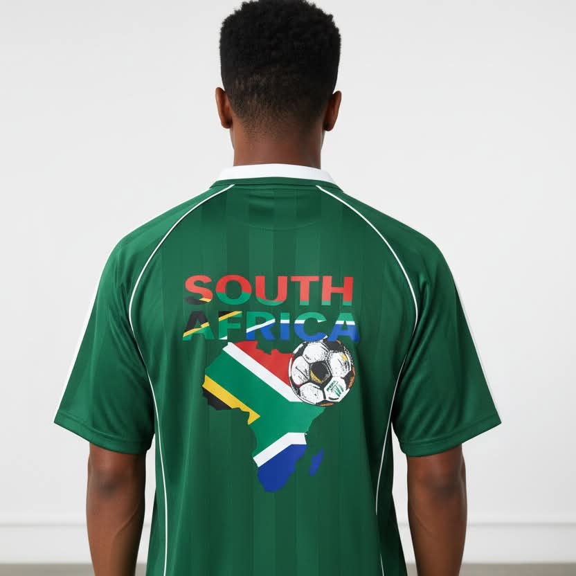 South African Flag Themed Graphic  Stripe Collared Soccer Jersey