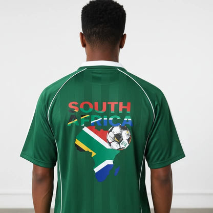 South African Flag Themed Graphic  Stripe Collared Soccer Jersey