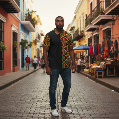 Kente Pattern Polo Shirt — Unisex African Print Short Sleeve Polo