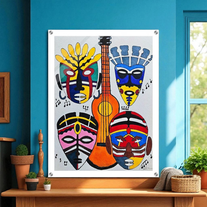 Original Singing Tribal Mask Acrylic Print, Handcrafted Artisanal Decor