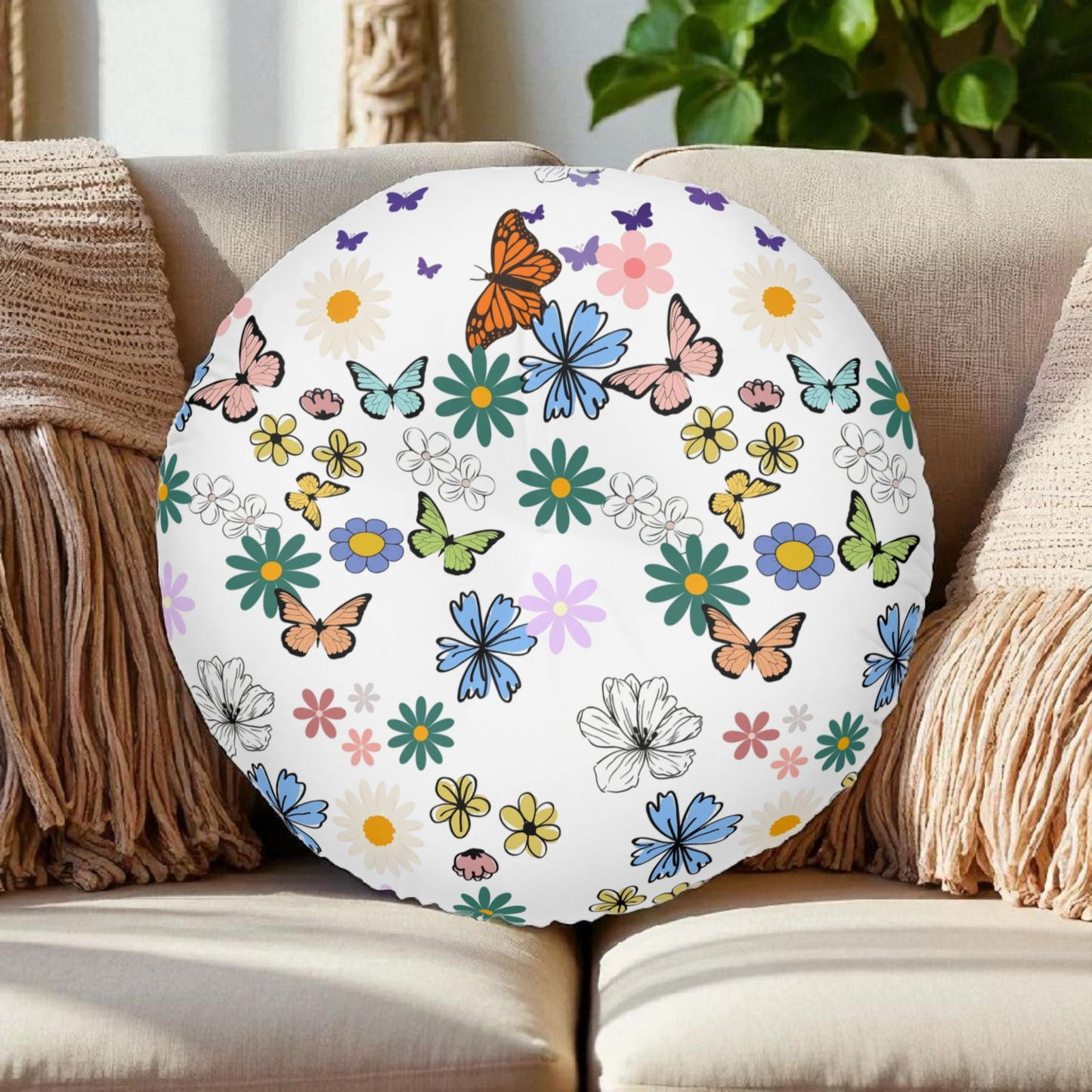Floral Tufted Floor Pillow - Round Cushion for Cozy Decor
