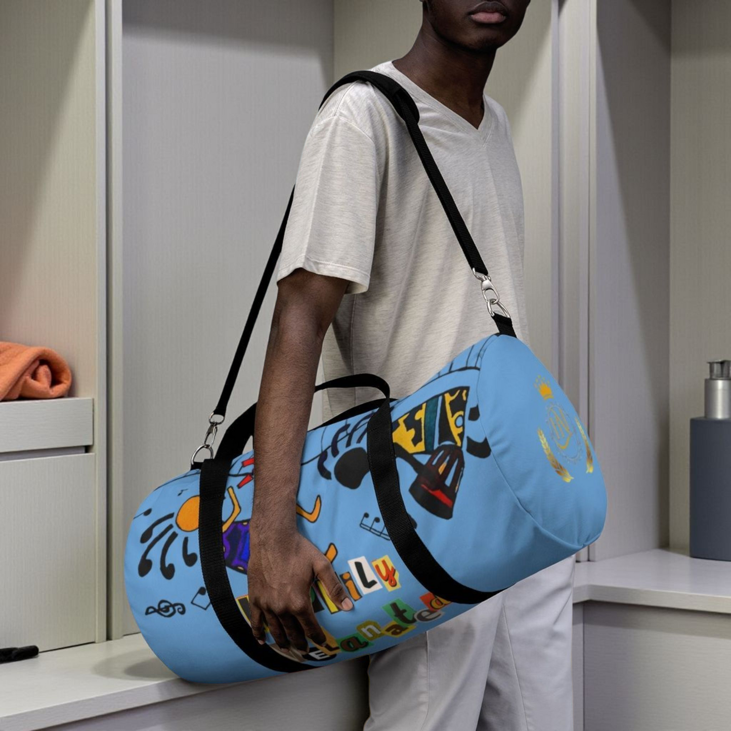 Afro Music Cartoon Piano Art Handcrafted Duffel Bag - Musician Gift, Travel Bag