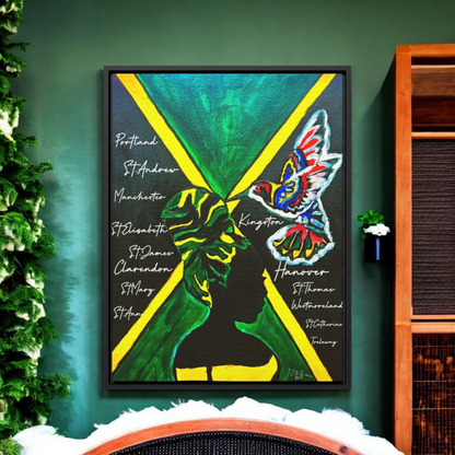 Hand-Painted Jamaican Flag Canvas Wrap - Original Vertical Frame for Living Room Art