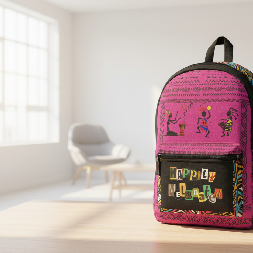 Boho Afro Music Backpack, Music Lover Bag, Cartoon Print Rucksack Printify