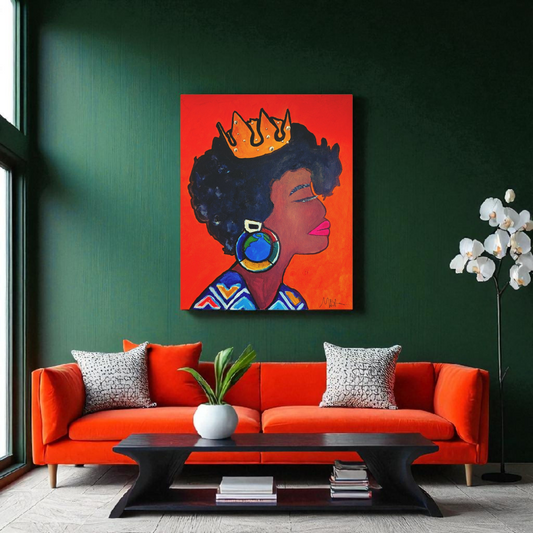 Hand-Painted Artisan Black Woman Portrait, Cultural Home Accent, Statement Piece
