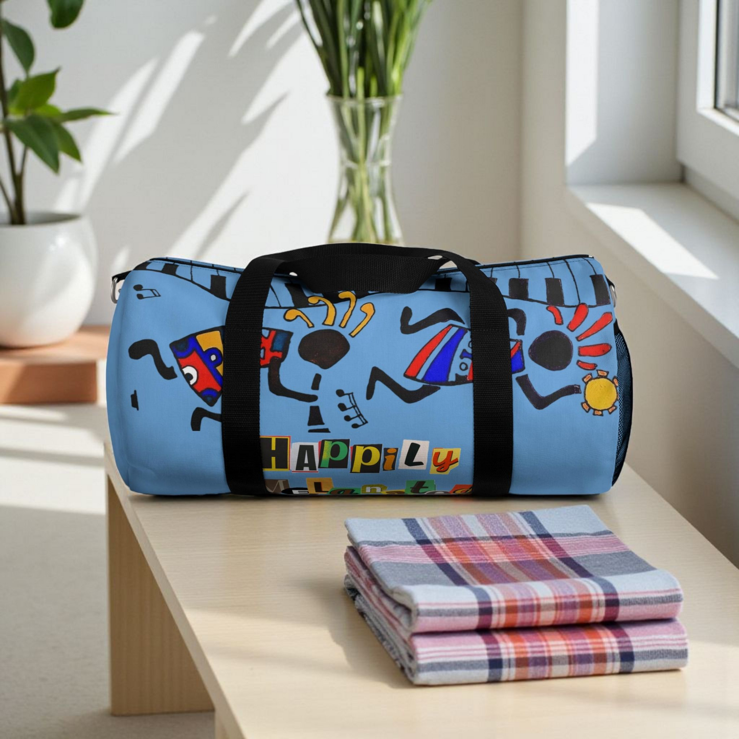 Afro Music Cartoon Piano Art Handcrafted Duffel Bag - Musician Gift, Travel Bag