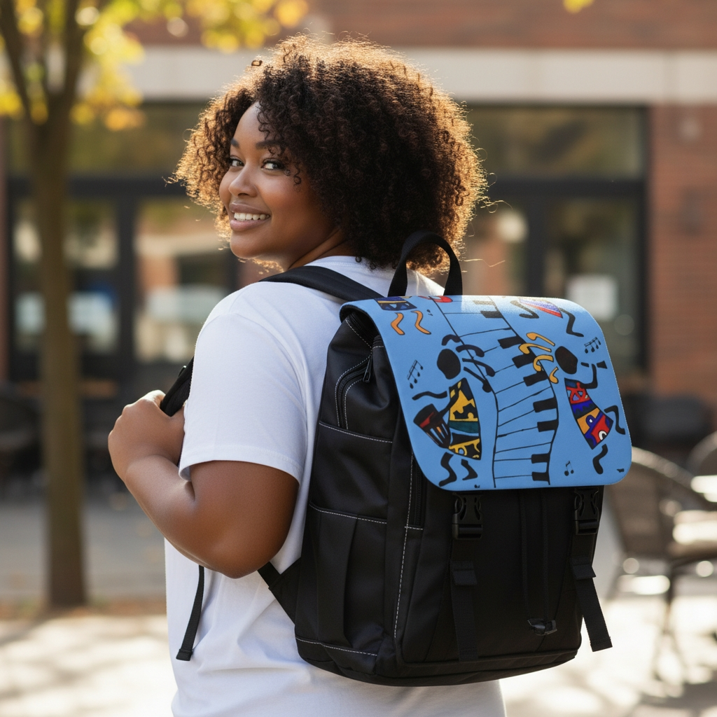 Afro Music Cartoon Backpack, Handcrafted Unisex Shoulder Bag for Casual Use Printify