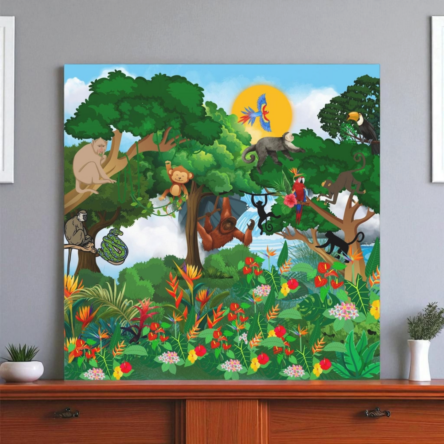 Canvas Gallery Wraps, Jungle Monkey Animal Wall Art Decor Print - Safari Nursery Room