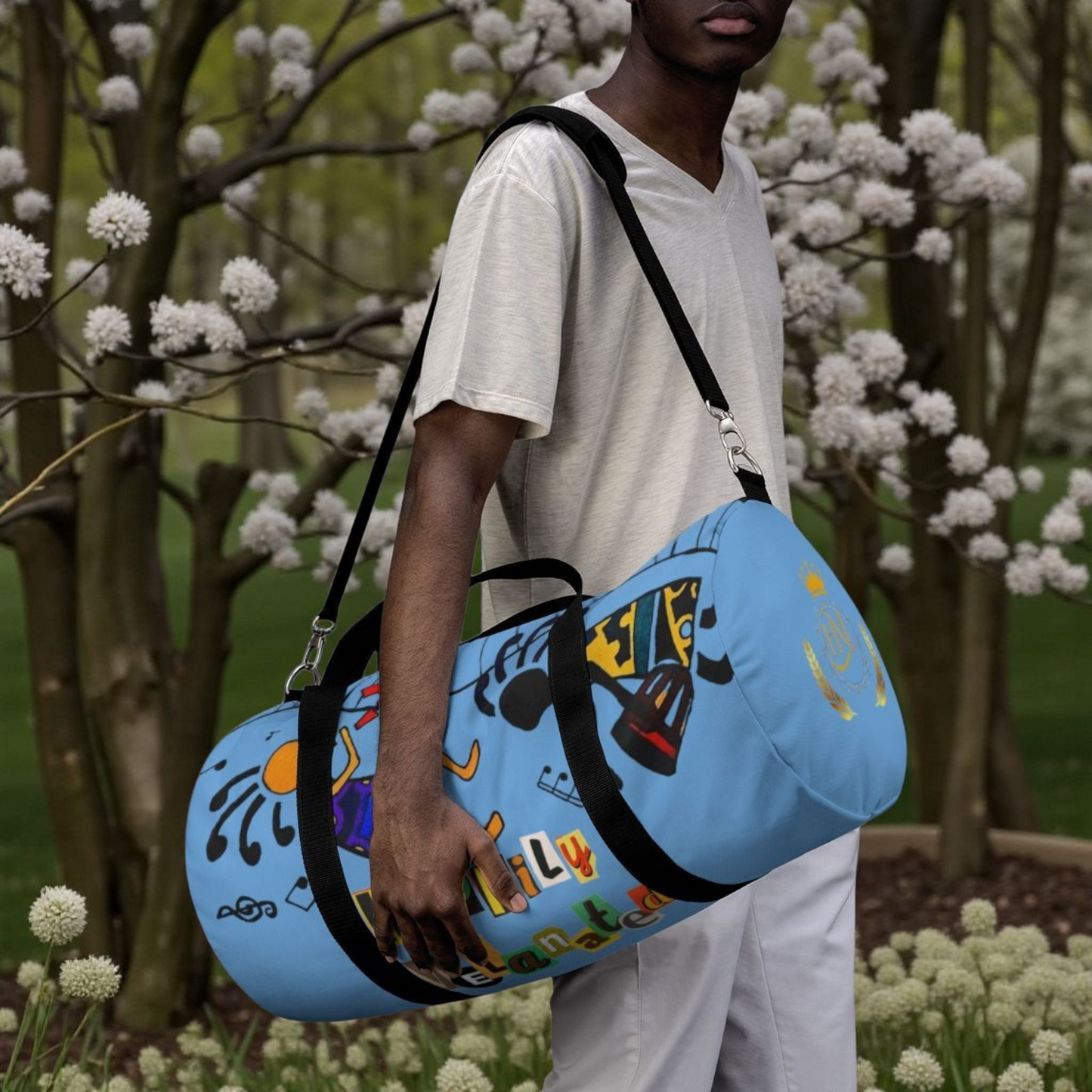 Afro Music Cartoon Piano Art Handcrafted Duffel Bag - Musician Gift, Travel Bag