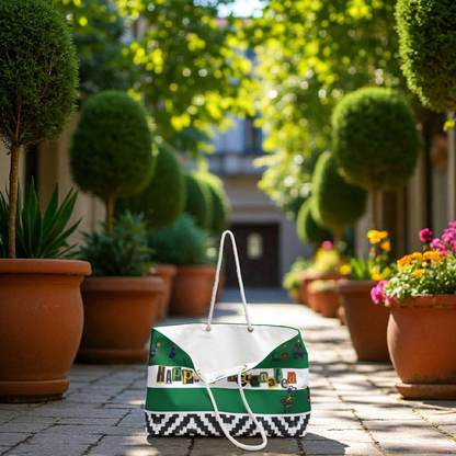 Handcrafted Ethnic Music Art Weekender Bag - Oversized, Durable Tote with Rope Handles