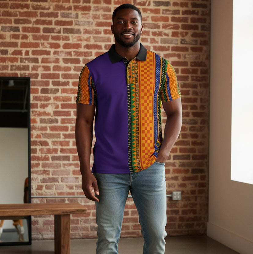 African Kente Stripe Polo Shirt — Vibrant Cultural Print Golf Polo Printify