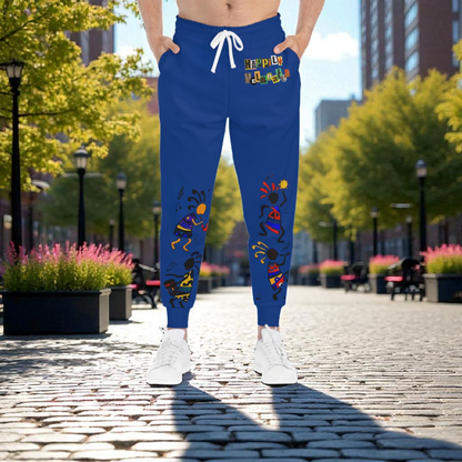 Handcrafted Afro Music Cartoon Art Athletic Joggers, Unisex Sweatpants