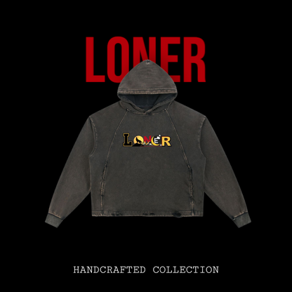 Medieval Dragon Themed Graphic Vintage Washed Frayed-Hem Hoodie