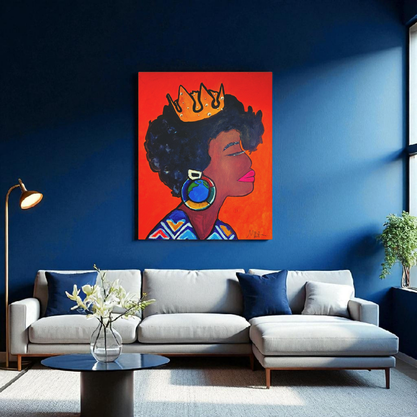 Hand-Painted Artisan Black Woman Portrait, Cultural Home Accent, Statement Piece