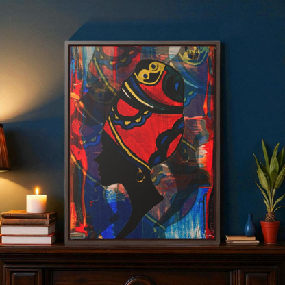 Artisan Black Woman Portrait, Handcrafted Wall Art, Empowering Home Decor, Vertical Frame