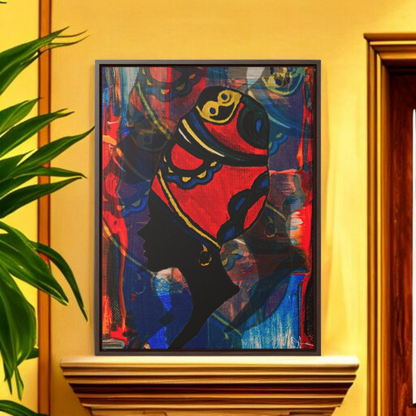 Artisan Black Woman Portrait, Handcrafted Wall Art, Empowering Home Decor, Vertical Frame