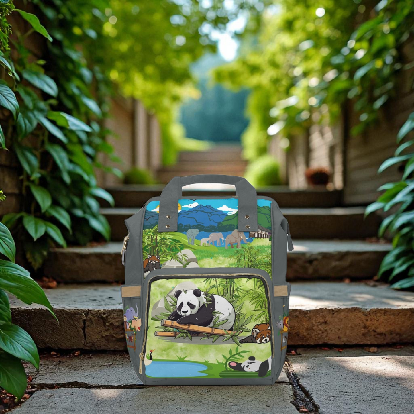 Eco-Friendly Panda Design Diaper Backpack for Parents on the Go