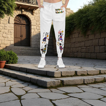 Handcrafted Afro Music Cartoon Art Athletic Joggers, Unisex Sweatpants