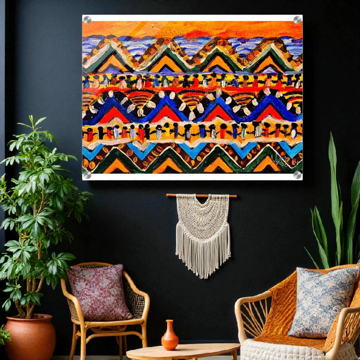 High-Quality Tribal Painting on Acrylic - Colorful, Impactful Art Print for Office & Living Space Gelato