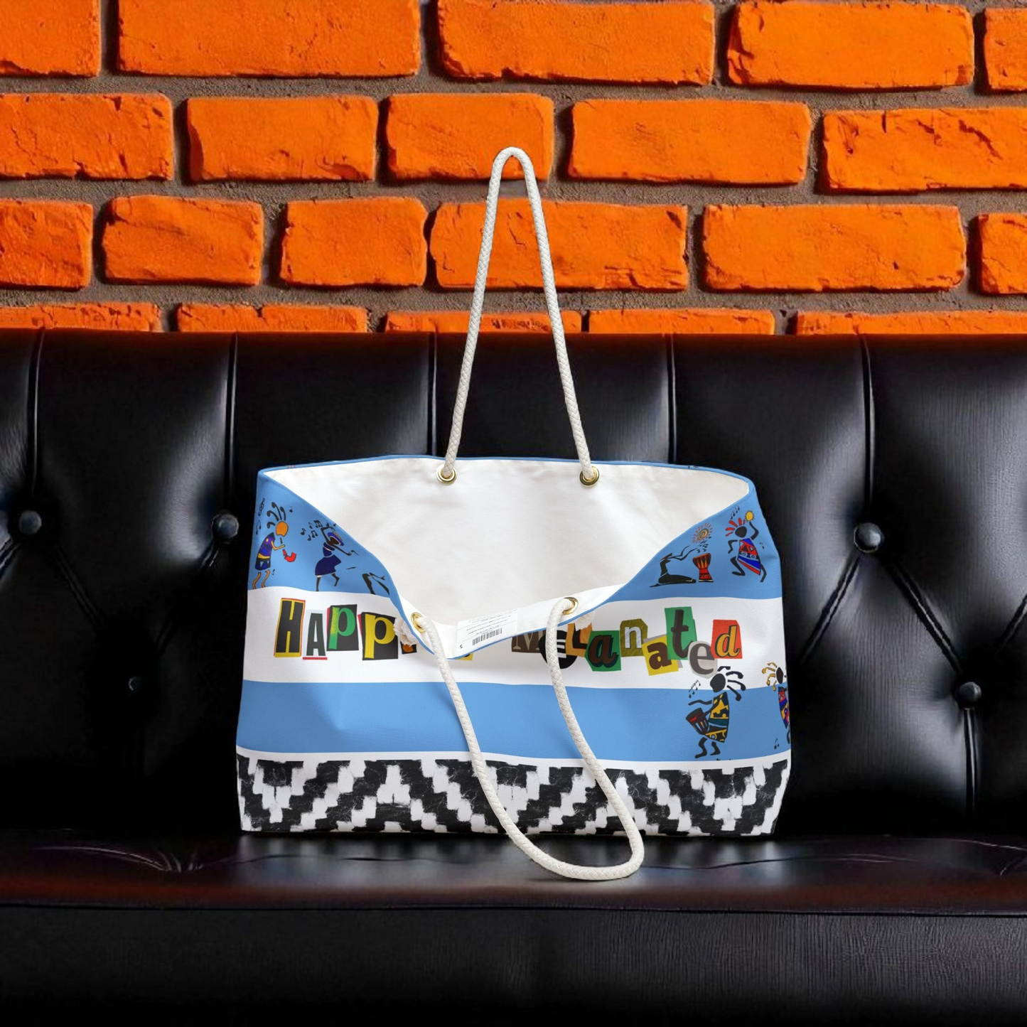 Handcrafted Ethnic Music Art Weekender Bag - Oversized, Durable Tote with Rope Handles