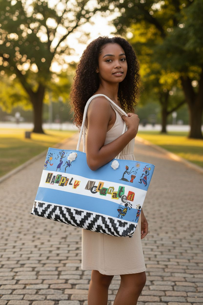 Handcrafted Ethnic Music Art Weekender Bag - Oversized, Durable Tote with Rope Handles