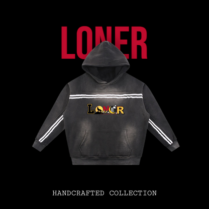 Medieval Knight and Dragon Graphic Hoodie, Sun Fade Contrast Tape Fleece Hoodie