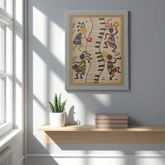 Eclectic Tribal Celebration Wall Art - Handcrafted Music-Inspired Canvas Painting