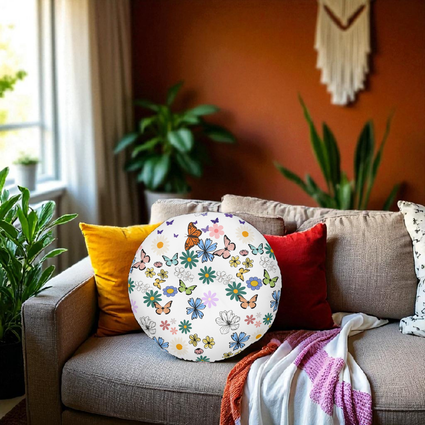 Floral Tufted Floor Pillow - Round Cushion for Cozy Decor