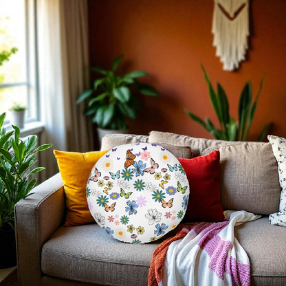 Floral Tufted Floor Pillow - Round Cushion for Cozy Decor