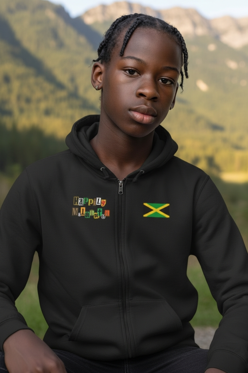 Unisex Graphic Hoodie with Hand Drawn Jamaican Flag Art , Trendy Casual Wear