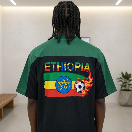 Ethiopia Flag Themed Graphic Mesh V-Neck Soccer Jersey