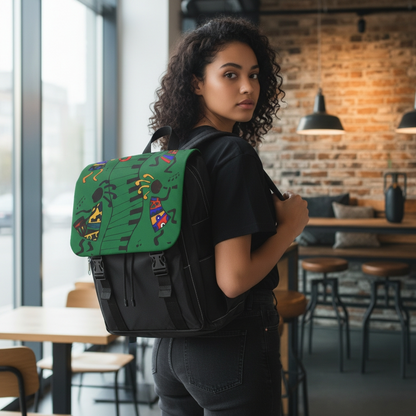 Afro Music Cartoon Backpack, Handcrafted Unisex Shoulder Bag for Casual Use