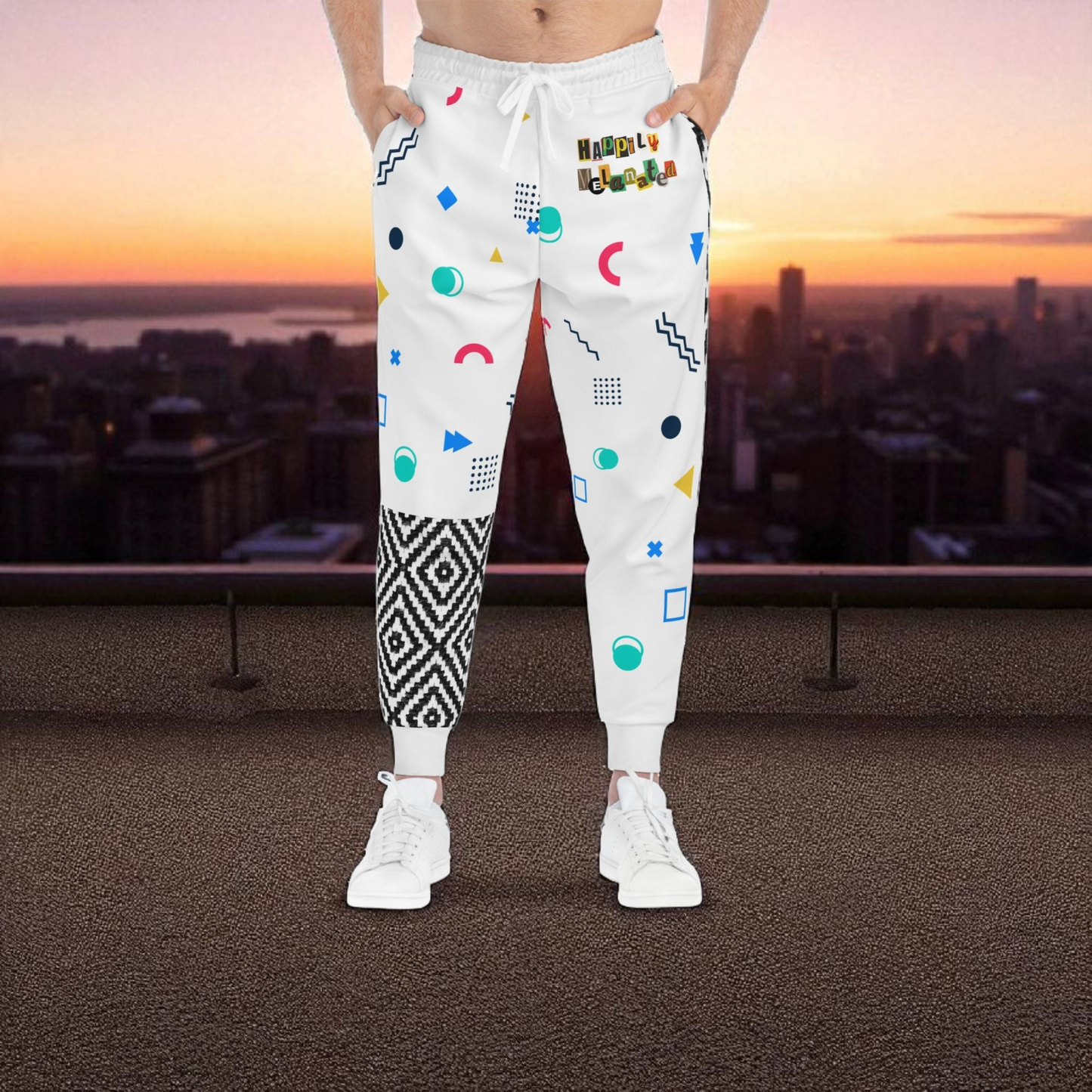 Handcrafted Aztec Pattern Unisex Athletic Joggers, Comfy Aztec Workout Pants