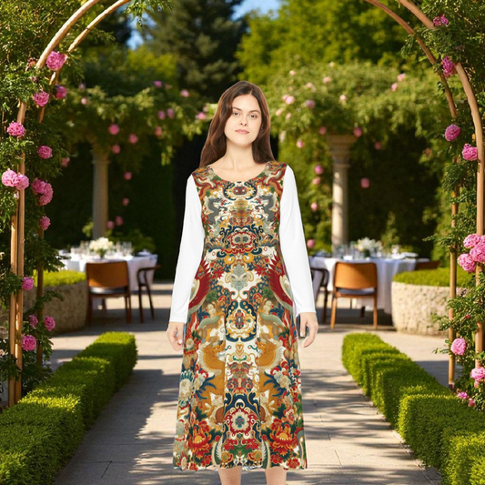 Elegant Floral Print Long Sleeve Dance Dress, Perfect for Parties, Dance Recitals