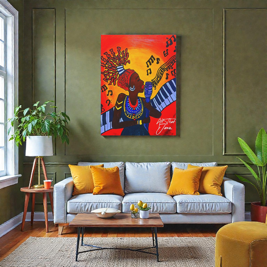 Canvas Art Print, Jazz Singer Music Decor, Jazz Piano Wall Art, Original Artwork