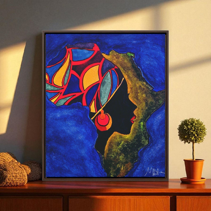 African Essence Original Ethnic Portrait - Authentic Continental Painting,Vertical Frame