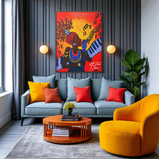 Original Painting, Afro Music Art Gallery Canvas, Jazz Singer Painting Vertical Frame, Black History Decor, Musician Portrait